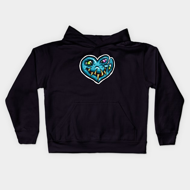 Zombie Heart Smile Eyes Blue Valentines Day Kids Hoodie by Squeeb Creative